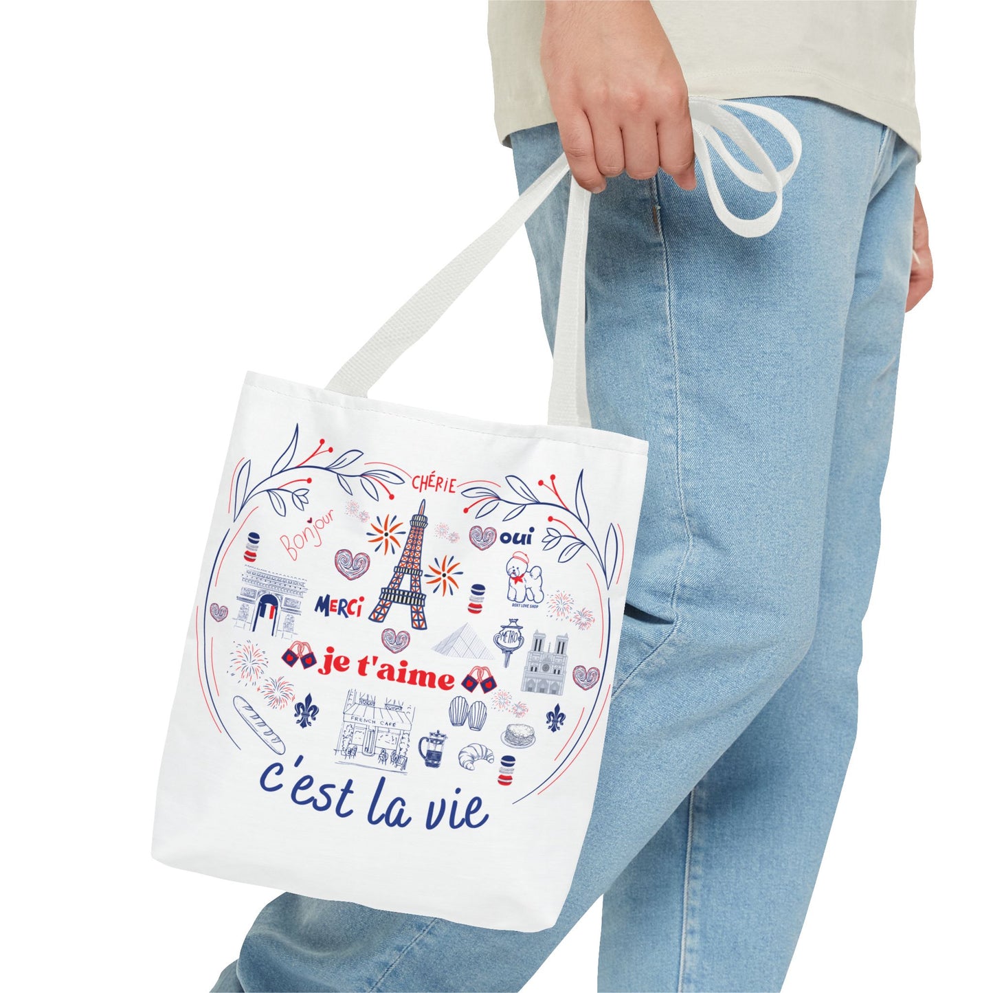 Chic Parisian Tote Bag | C'est La Vie Design | Gift for Travelers, Shopping, Beach, Eco-Friendly Bag