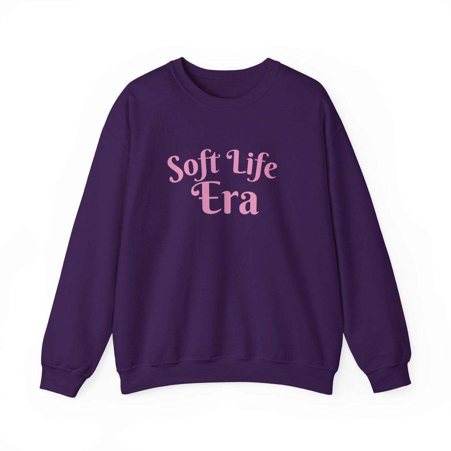 Soft Life Era Crewneck Sweatshirt — Cozy Pastel Pink Slogan Pullover