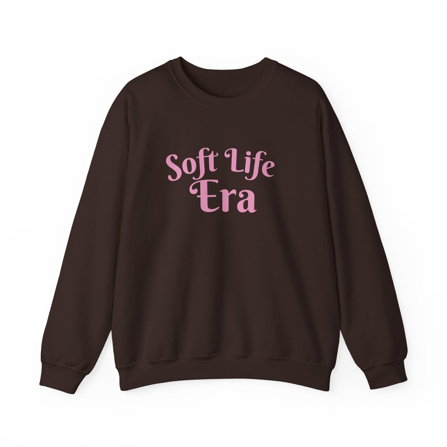 Soft Life Era Crewneck Sweatshirt — Cozy Pastel Pink Slogan Pullover