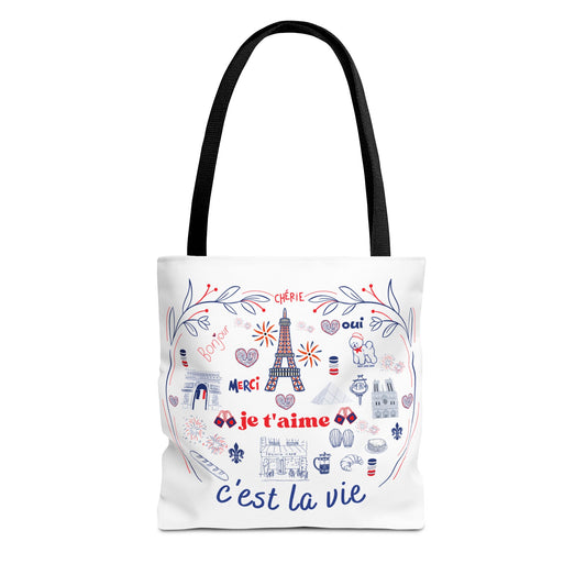 Chic Parisian Tote Bag | C'est La Vie Design | Gift for Travelers, Shopping, Beach, Eco-Friendly Bag