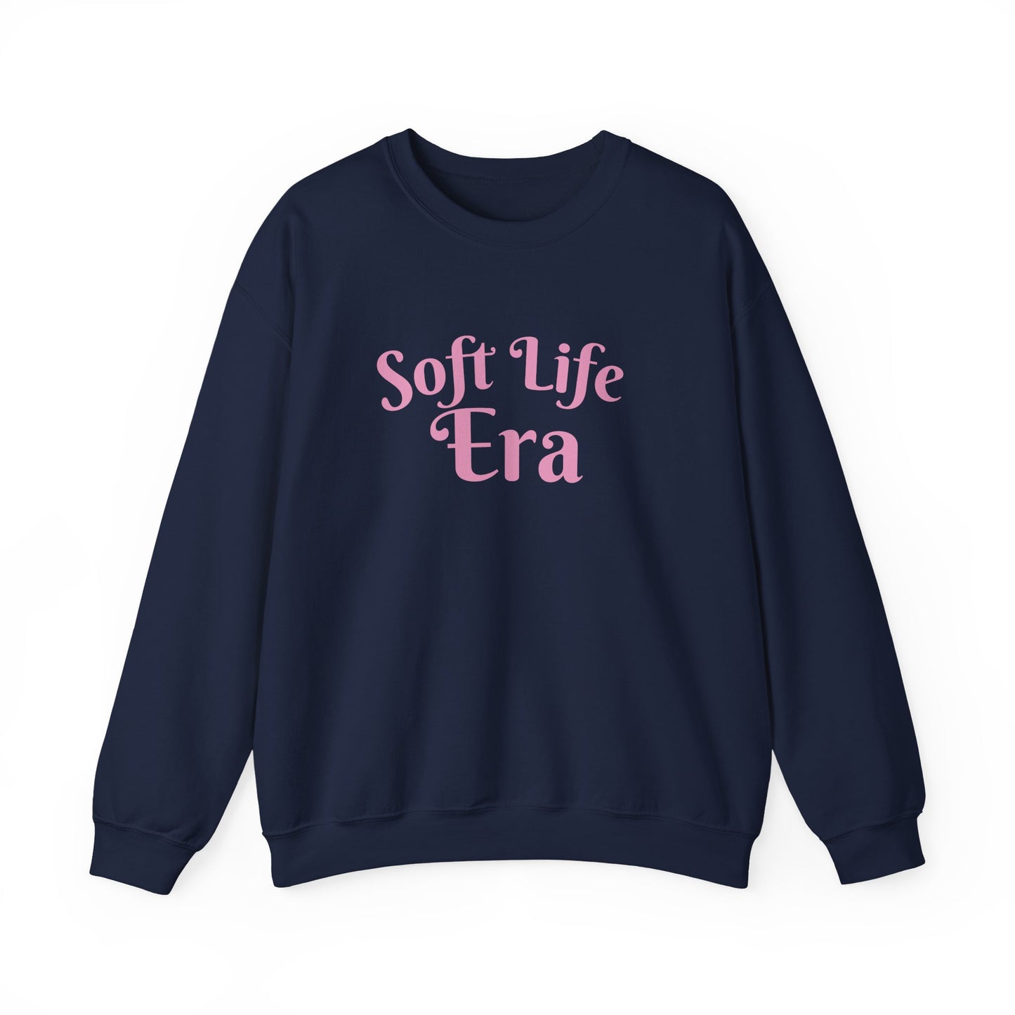 Soft Life Era Crewneck Sweatshirt — Cozy Pastel Pink Slogan Pullover