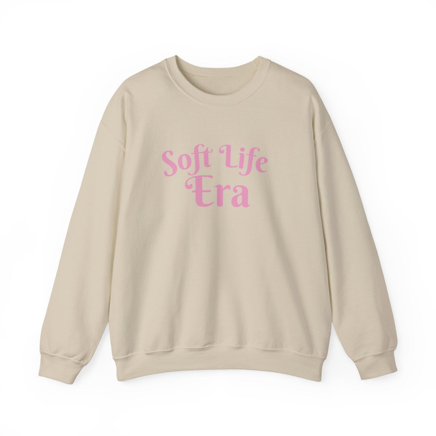 Soft Life Era Crewneck Sweatshirt — Cozy Pastel Pink Slogan Pullover