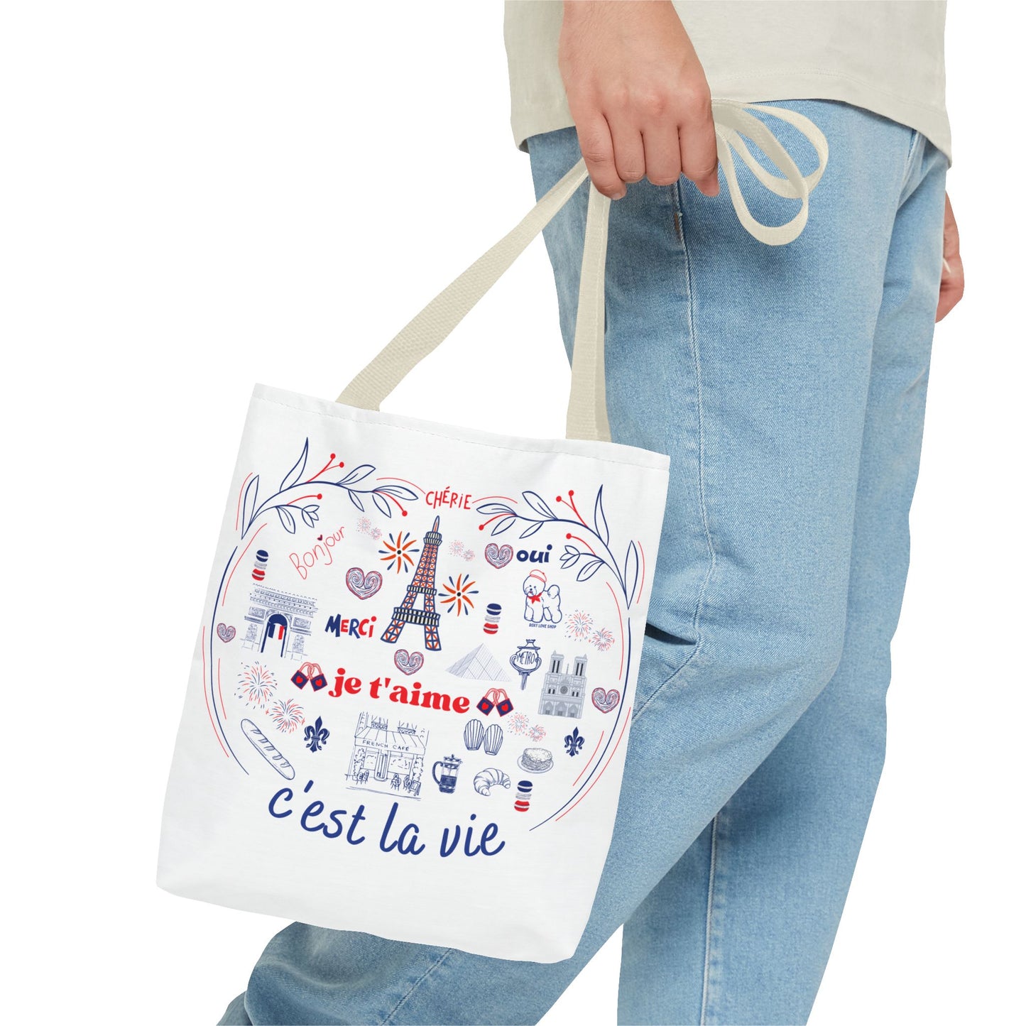 Chic Parisian Tote Bag | C'est La Vie Design | Gift for Travelers, Shopping, Beach, Eco-Friendly Bag