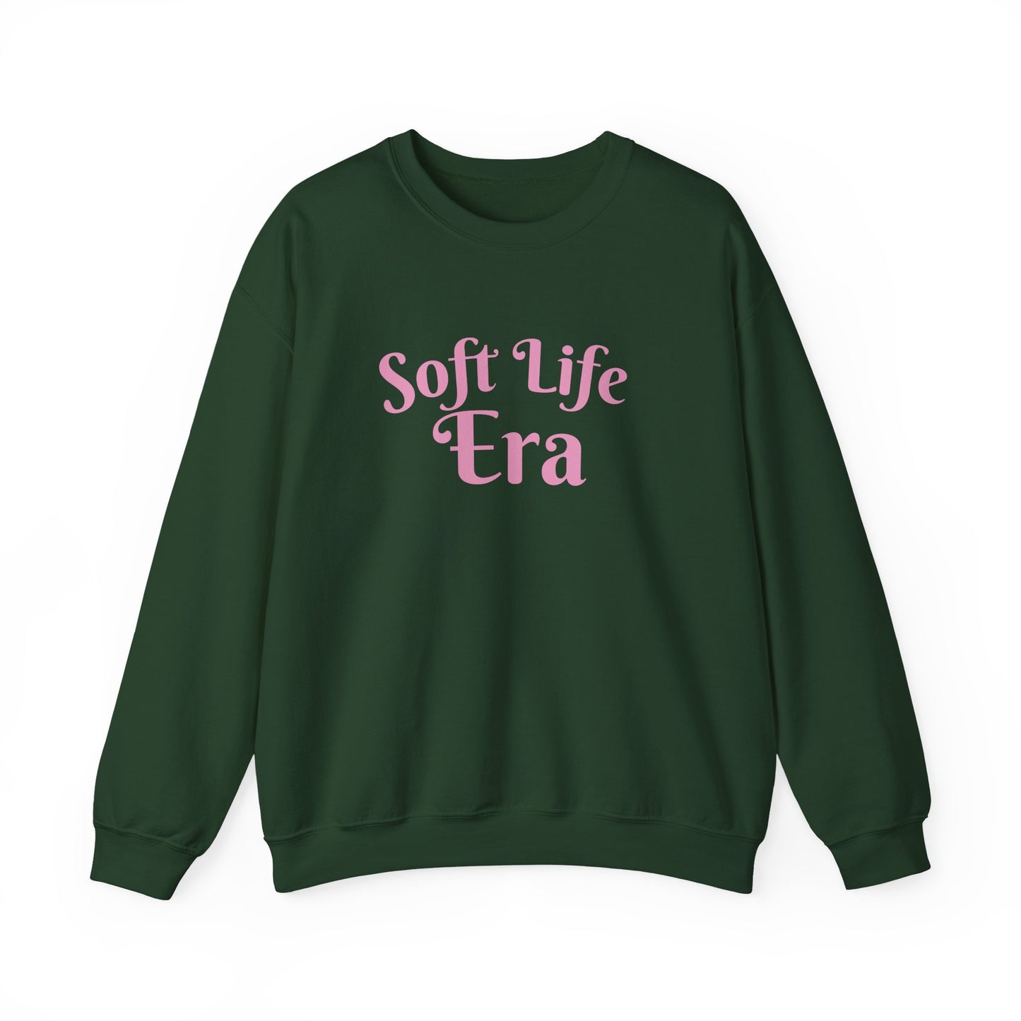 Soft Life Era Crewneck Sweatshirt — Cozy Pastel Pink Slogan Pullover