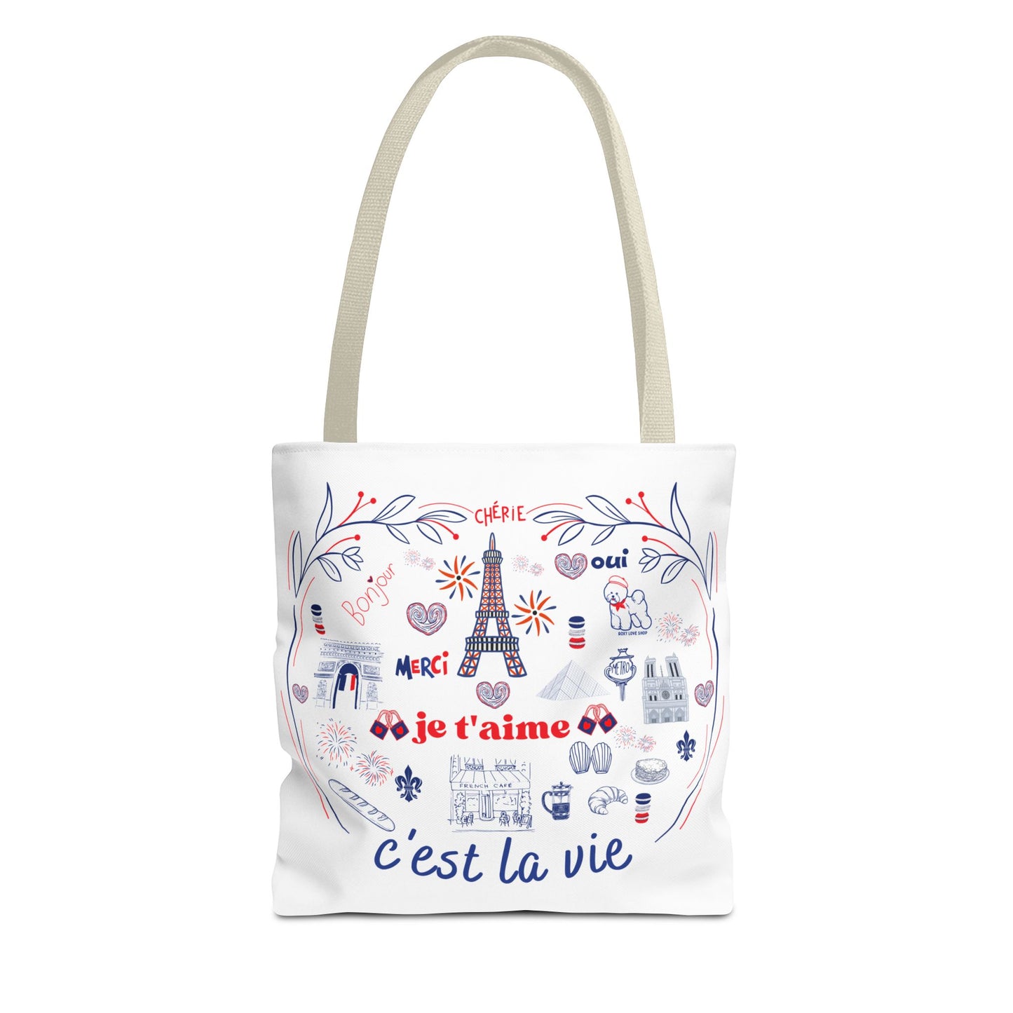 Chic Parisian Tote Bag | C'est La Vie Design | Gift for Travelers, Shopping, Beach, Eco-Friendly Bag