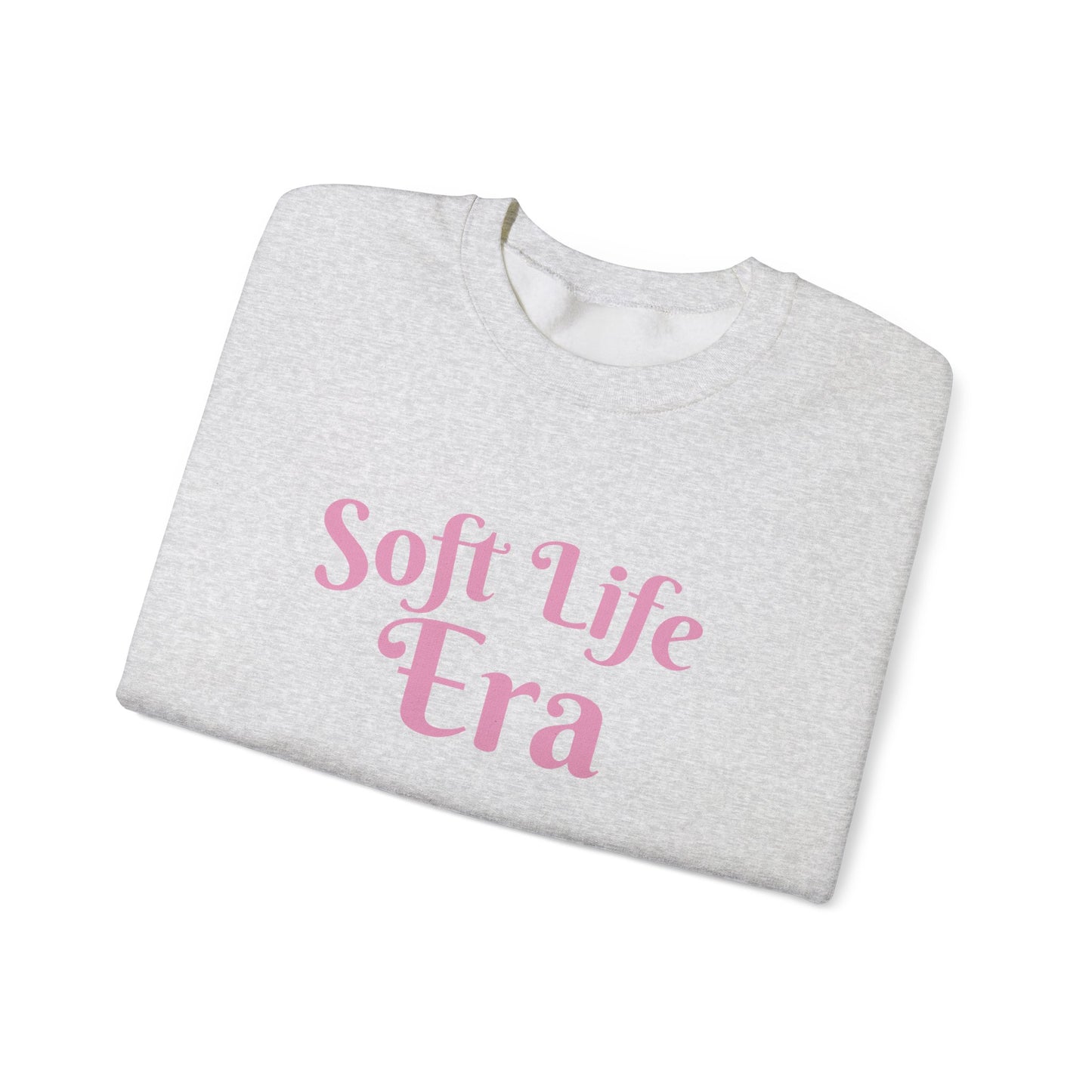 Soft Life Era Crewneck Sweatshirt — Cozy Pastel Pink Slogan Pullover