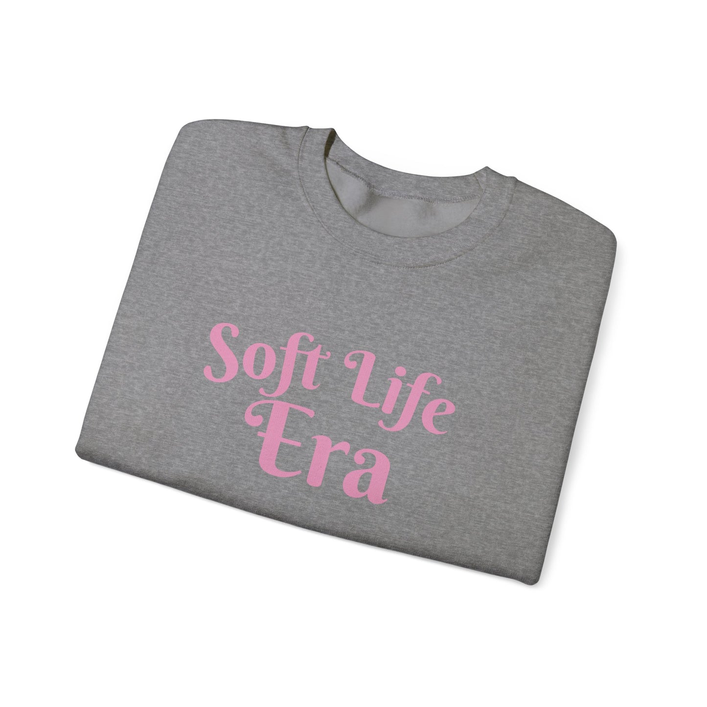 Soft Life Era Crewneck Sweatshirt — Cozy Pastel Pink Slogan Pullover