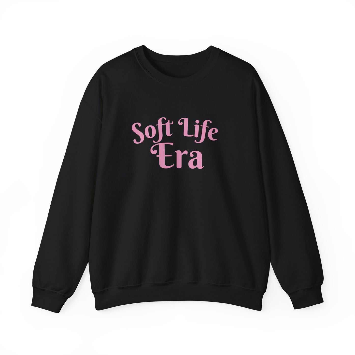 Soft Life Era Crewneck Sweatshirt — Cozy Pastel Pink Slogan Pullover