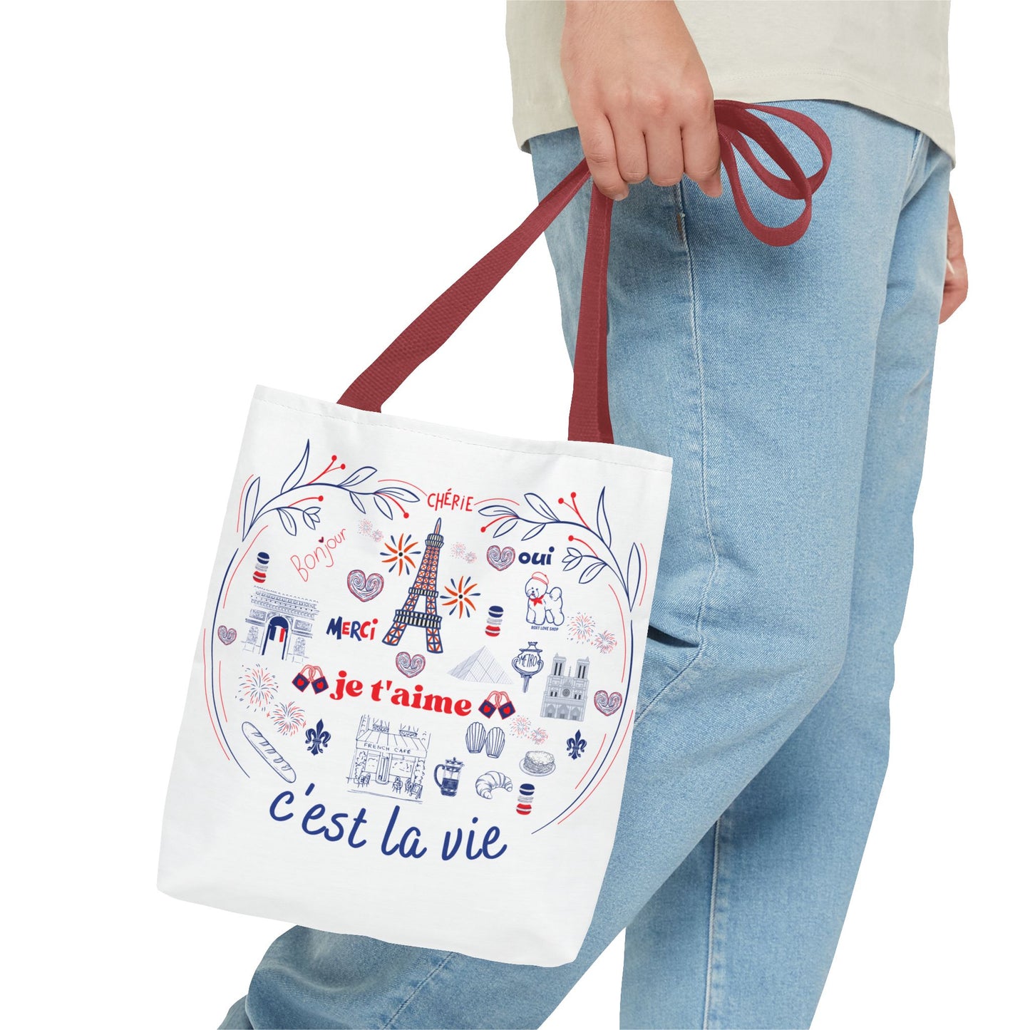 Chic Parisian Tote Bag | C'est La Vie Design | Gift for Travelers, Shopping, Beach, Eco-Friendly Bag