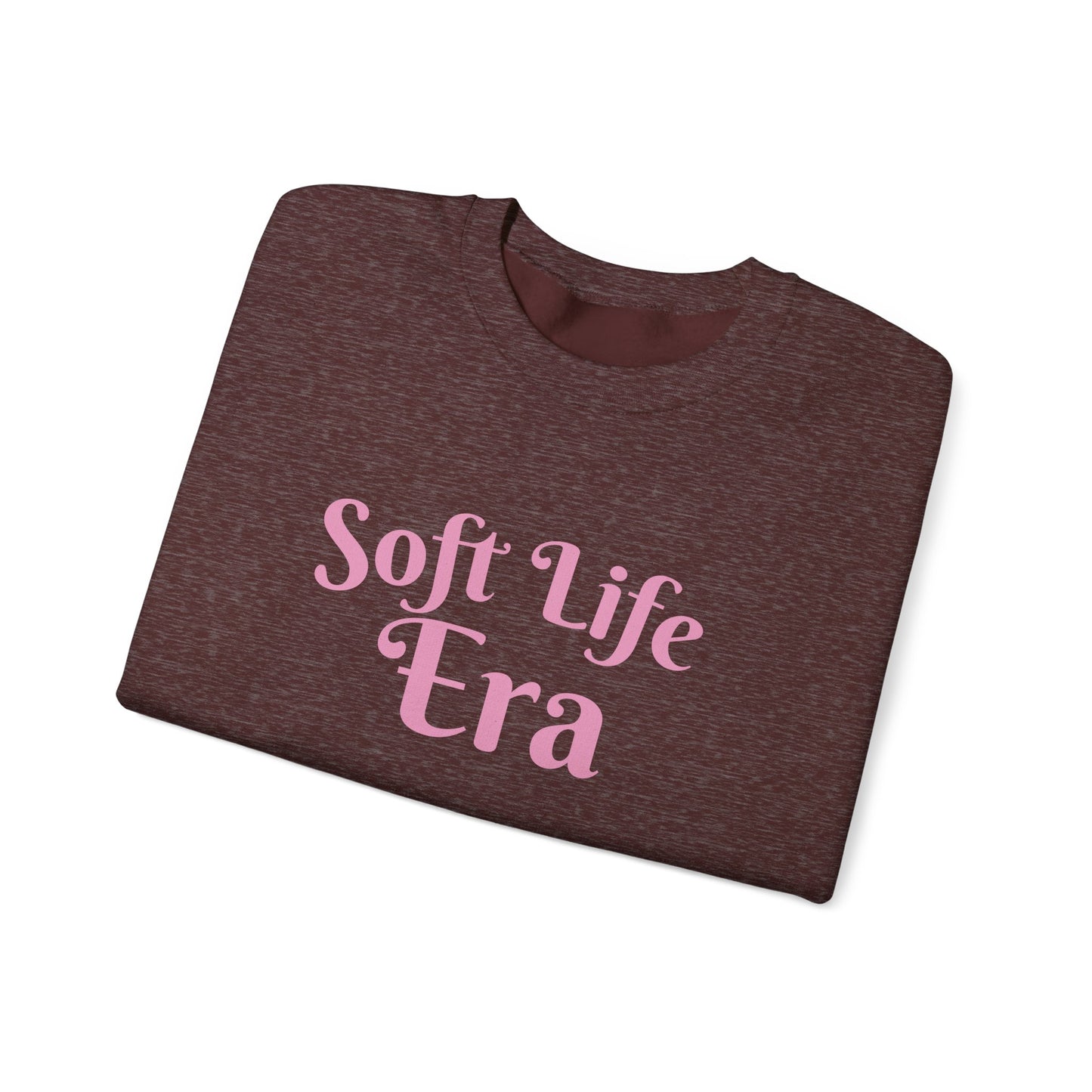 Soft Life Era Crewneck Sweatshirt — Cozy Pastel Pink Slogan Pullover