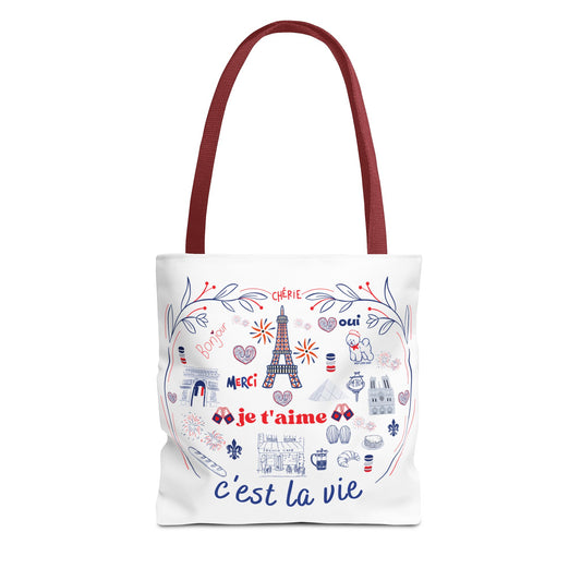 Chic Parisian Tote Bag | C'est La Vie Design | Gift for Travelers, Shopping, Beach, Eco-Friendly Bag