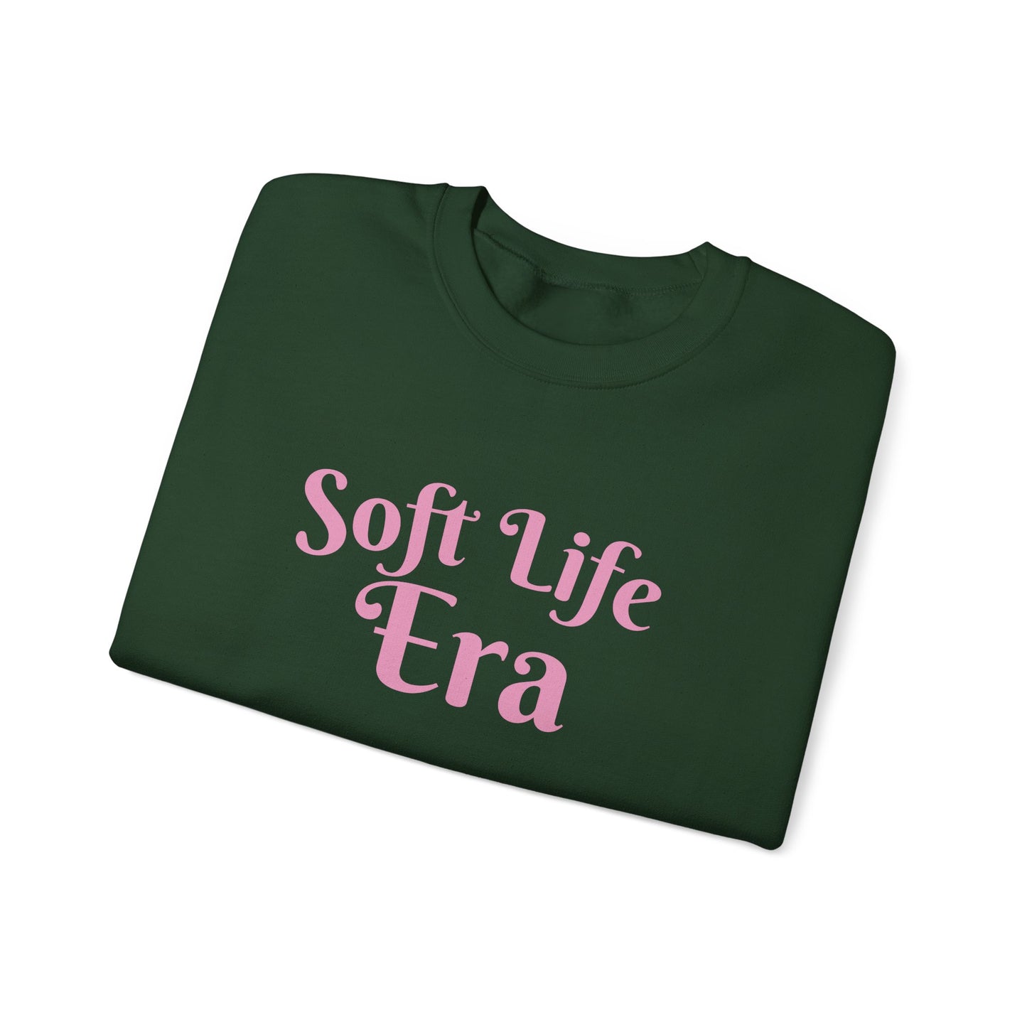 Soft Life Era Crewneck Sweatshirt — Cozy Pastel Pink Slogan Pullover