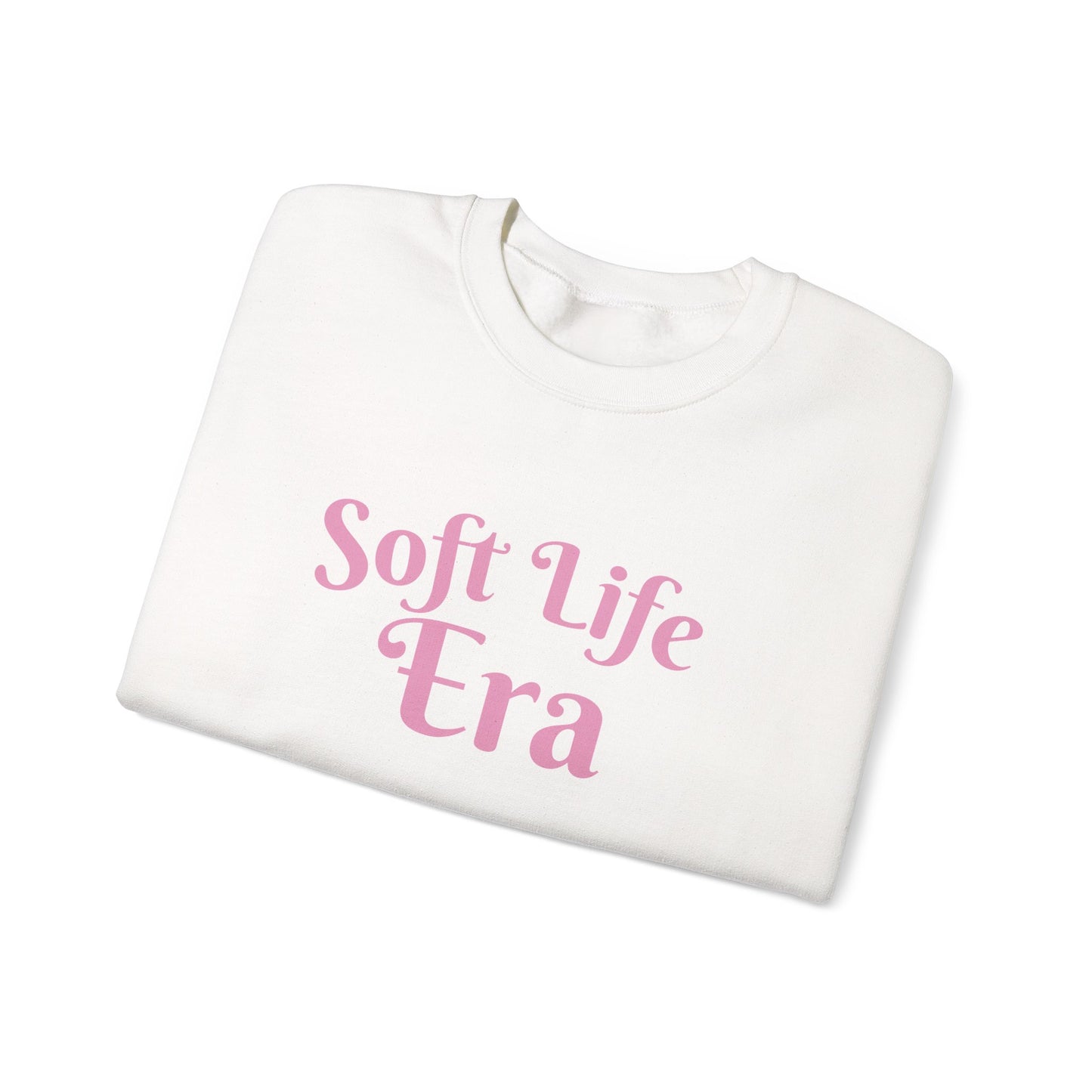 Soft Life Era Crewneck Sweatshirt — Cozy Pastel Pink Slogan Pullover