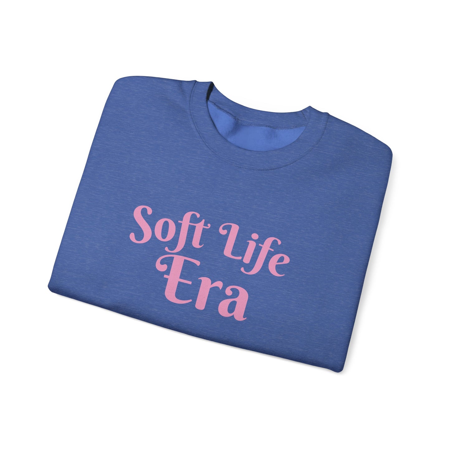 Soft Life Era Crewneck Sweatshirt — Cozy Pastel Pink Slogan Pullover