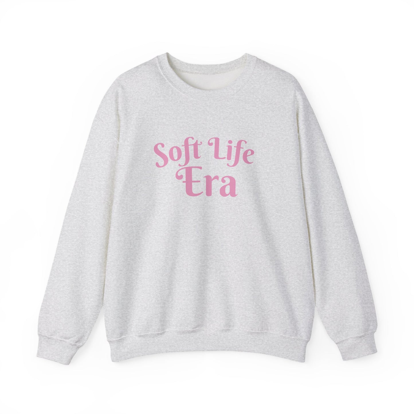 Soft Life Era Crewneck Sweatshirt — Cozy Pastel Pink Slogan Pullover