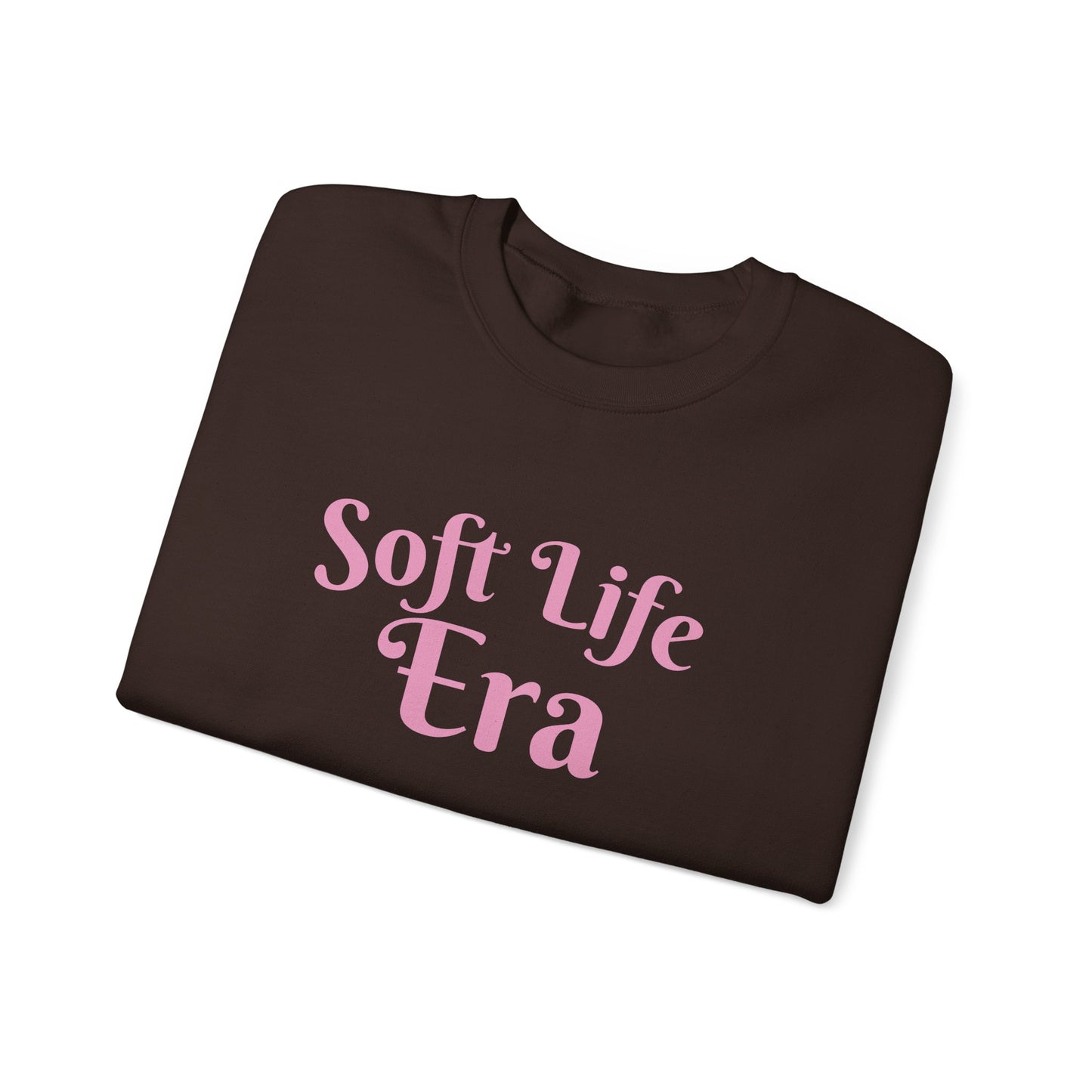 Soft Life Era Crewneck Sweatshirt — Cozy Pastel Pink Slogan Pullover