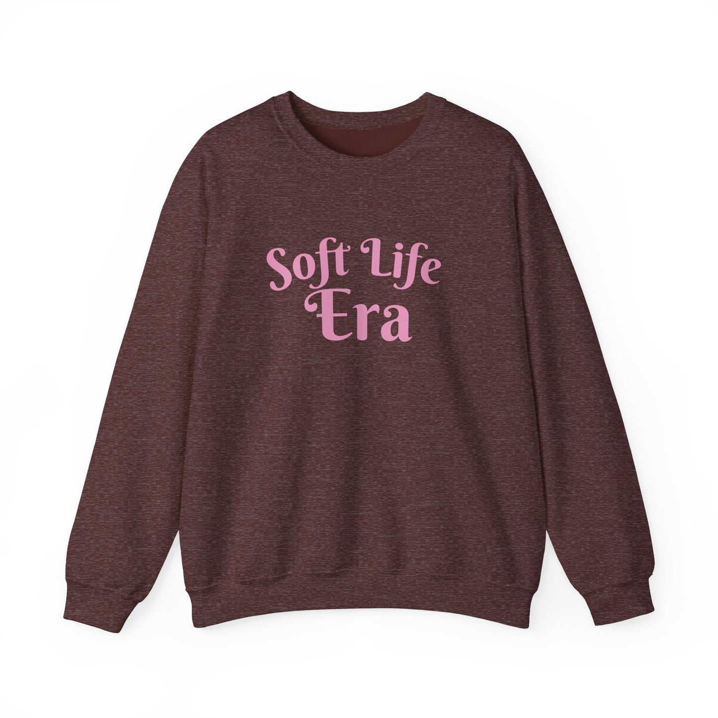Soft Life Era Crewneck Sweatshirt — Cozy Pastel Pink Slogan Pullover