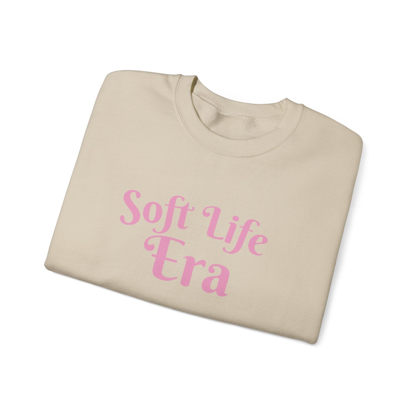 Soft Life Era Crewneck Sweatshirt — Cozy Pastel Pink Slogan Pullover
