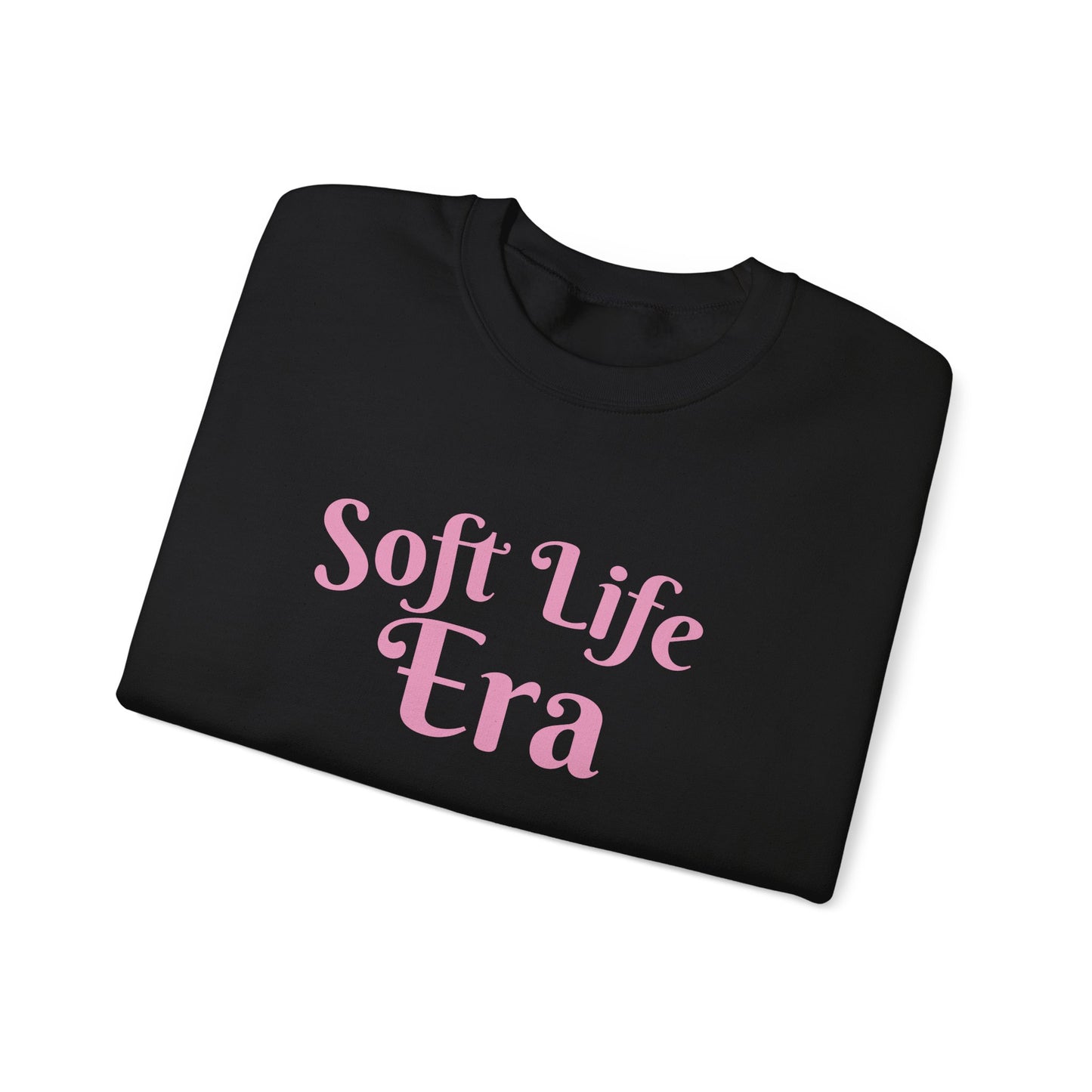 Soft Life Era Crewneck Sweatshirt — Cozy Pastel Pink Slogan Pullover