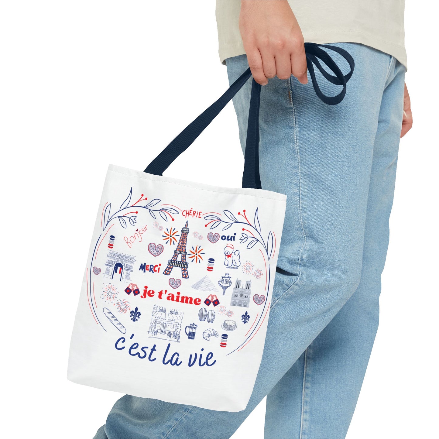 Chic Parisian Tote Bag | C'est La Vie Design | Gift for Travelers, Shopping, Beach, Eco-Friendly Bag