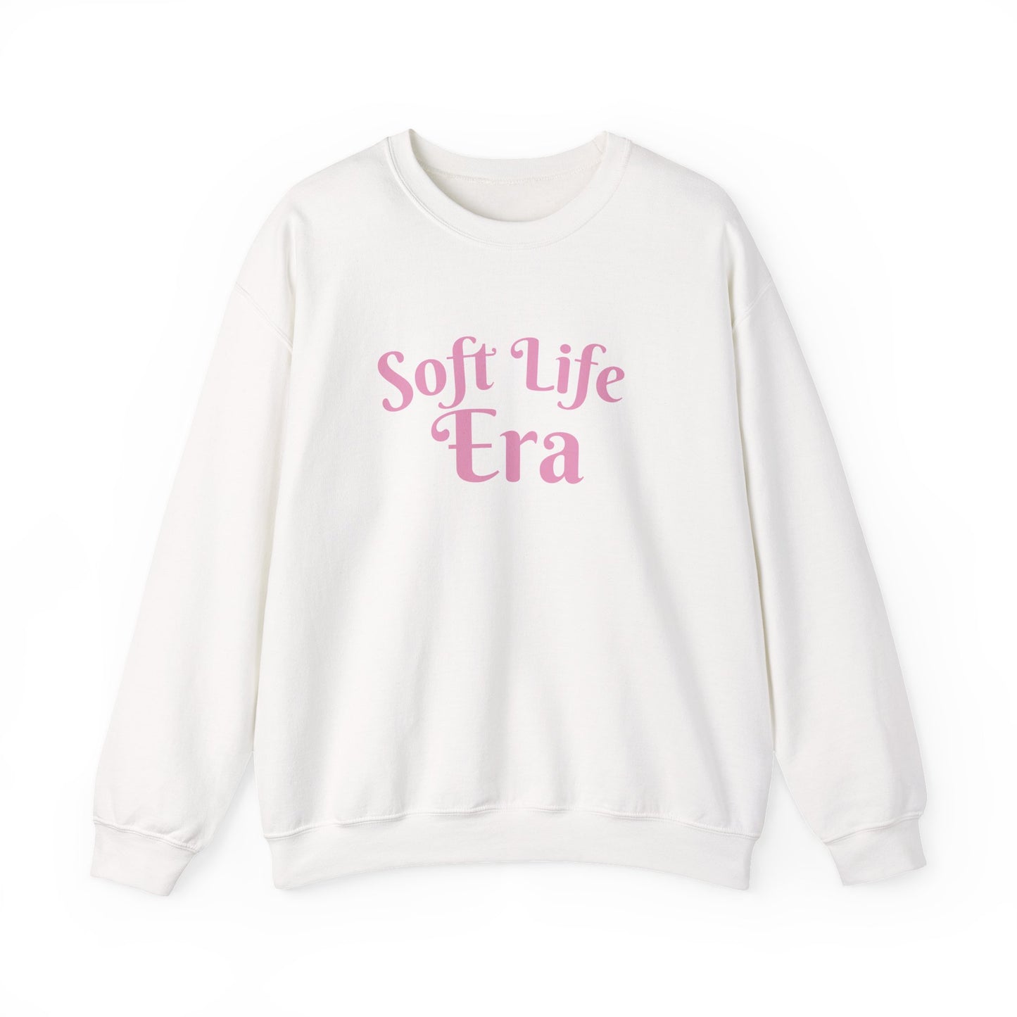 Soft Life Era Crewneck Sweatshirt — Cozy Pastel Pink Slogan Pullover