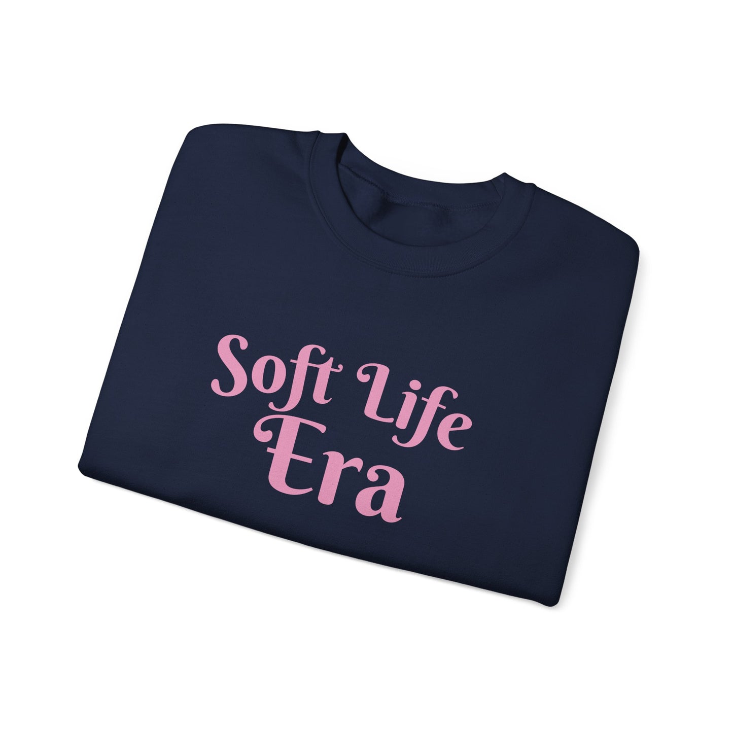 Soft Life Era Crewneck Sweatshirt — Cozy Pastel Pink Slogan Pullover