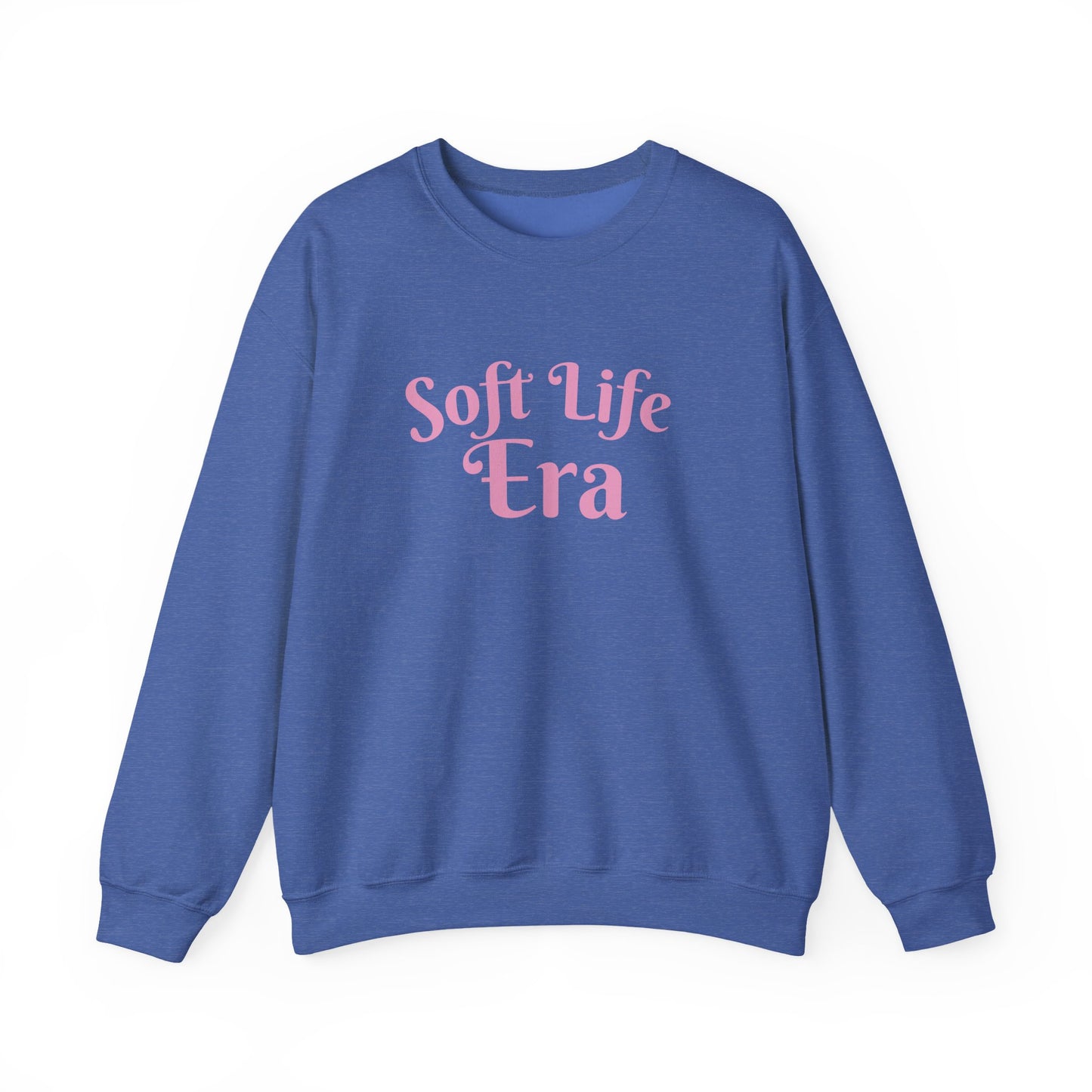 Soft Life Era Crewneck Sweatshirt — Cozy Pastel Pink Slogan Pullover