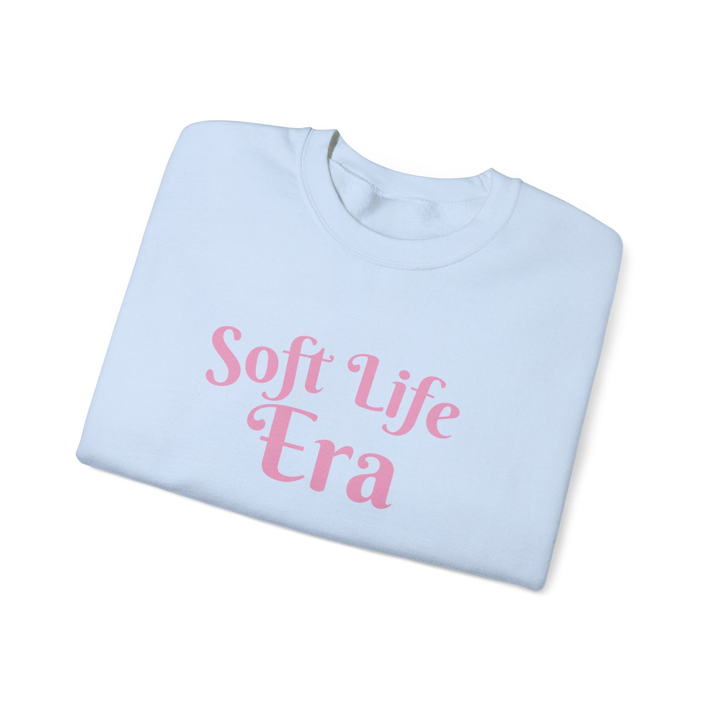 Soft Life Era Crewneck Sweatshirt — Cozy Pastel Pink Slogan Pullover
