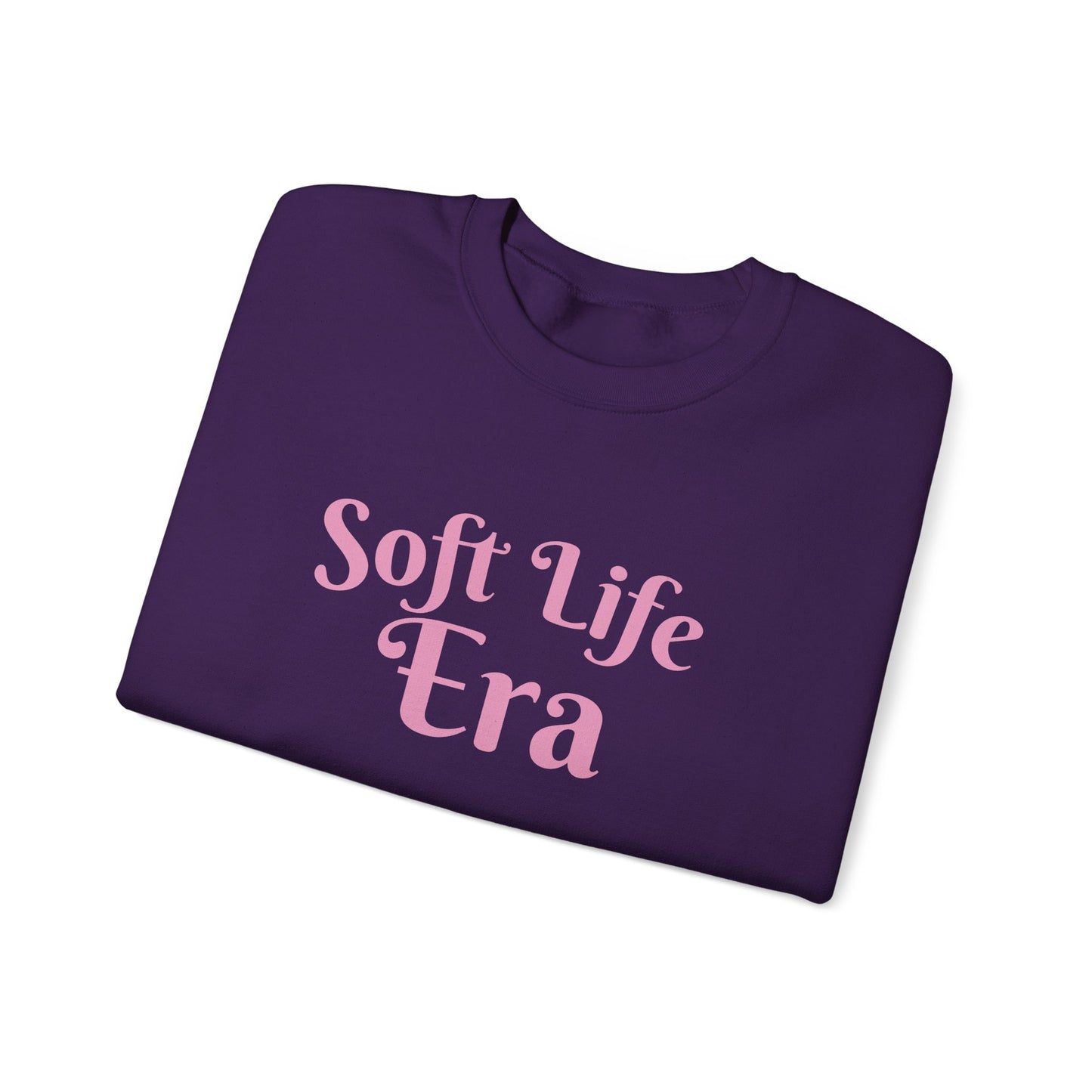 Soft Life Era Crewneck Sweatshirt — Cozy Pastel Pink Slogan Pullover